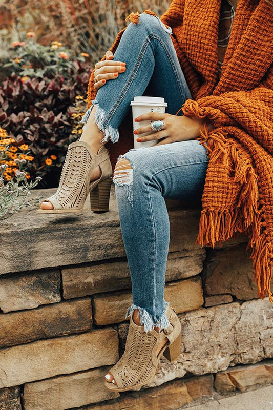 The Farrah Peep Toe Bootie in Iced Latte