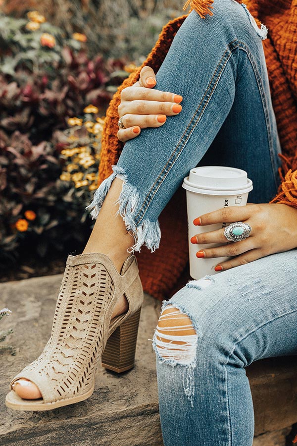The Farrah Peep Toe Bootie in Iced Latte