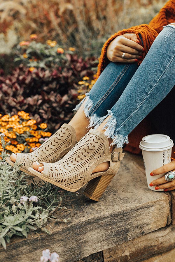 The Farrah Peep Toe Bootie in Iced Latte