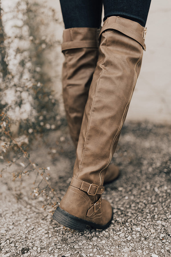 The April Faux Leather Knee High Boot in Taupe
