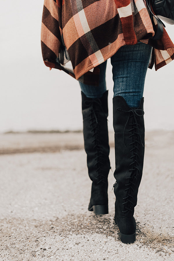 The Victoria Faux Suede Thigh High Boot In Black