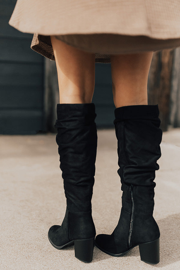The Delilah Faux Suede Knee High Boot In Black