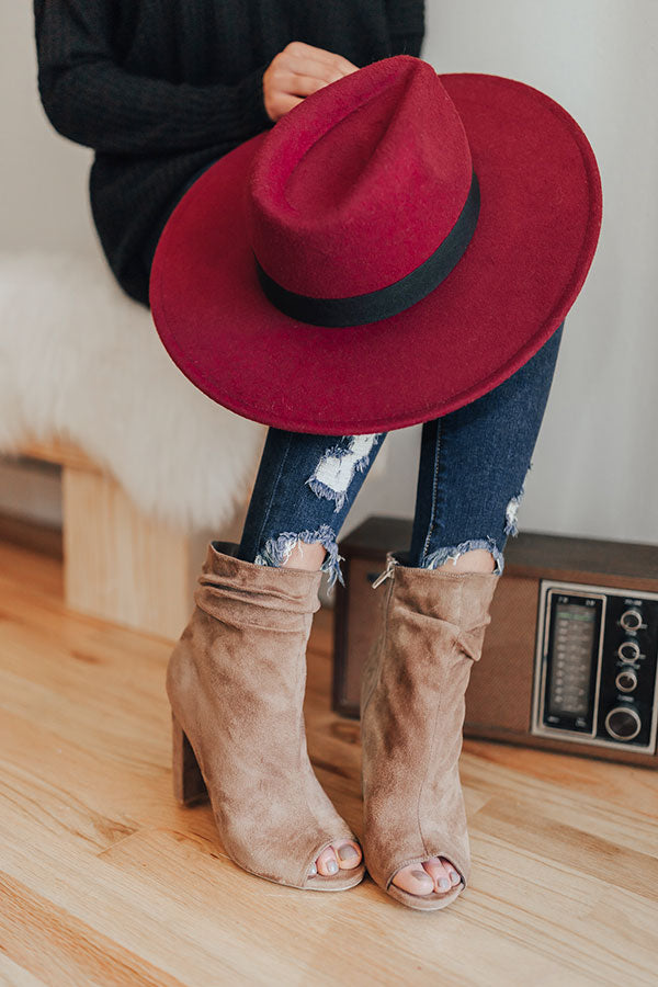 The Maude Faux Suede Peep Toe Bootie In Taupe