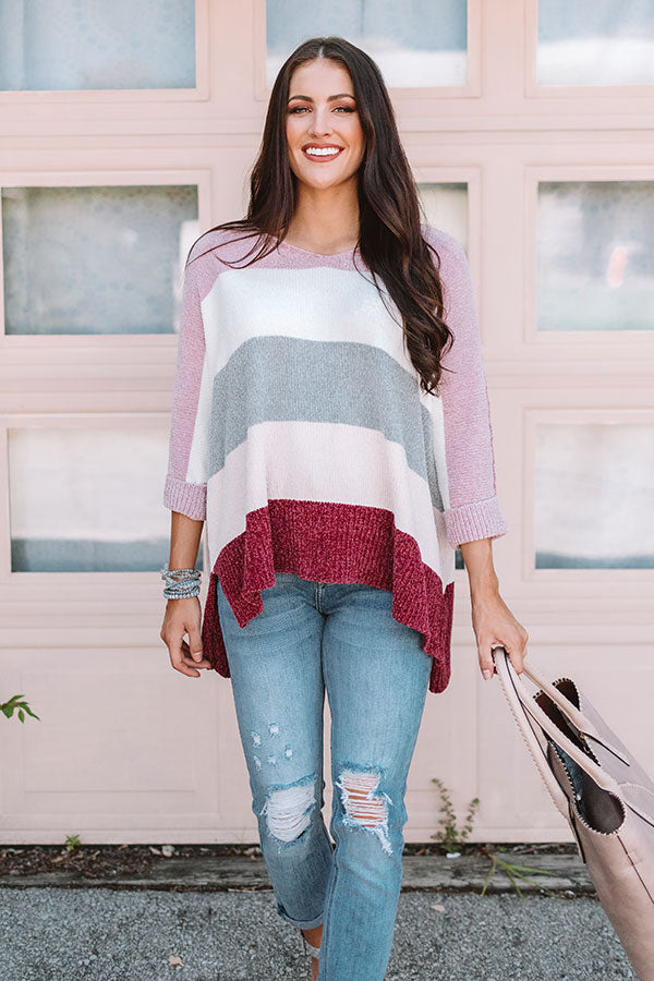 North Shore Chenille Color Block Sweater In Blush