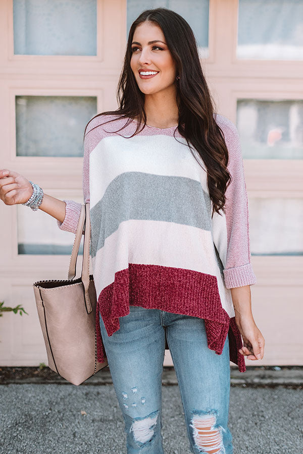 North Shore Chenille Color Block Sweater In Blush