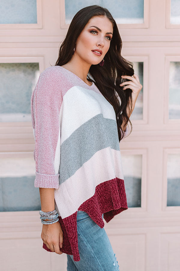 North Shore Chenille Color Block Sweater In Blush