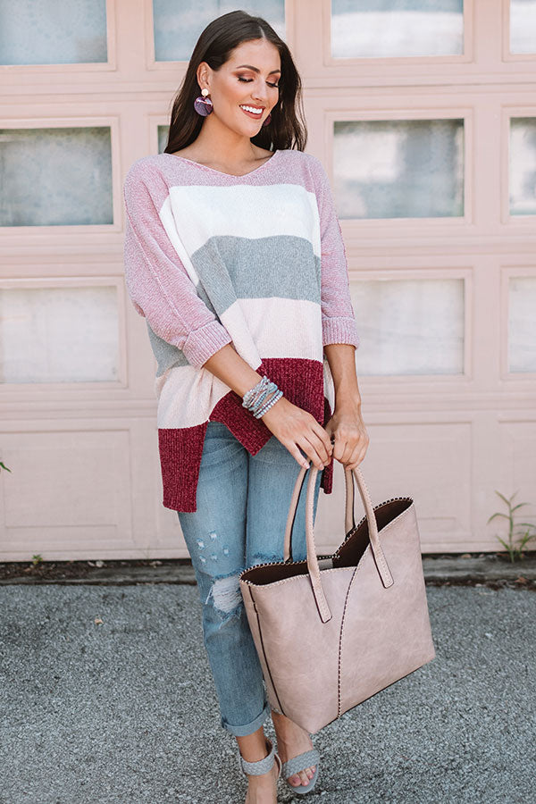 North Shore Chenille Color Block Sweater In Blush