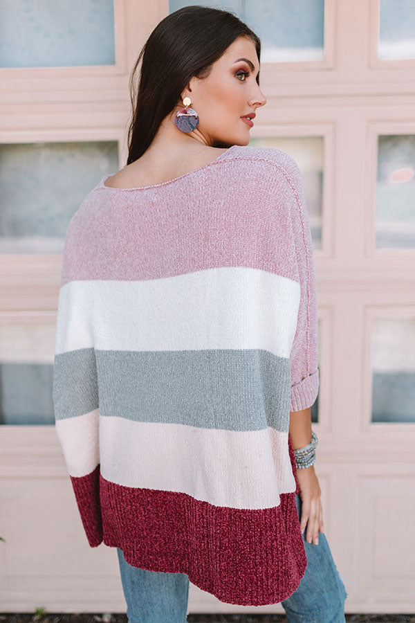 North Shore Chenille Color Block Sweater In Blush