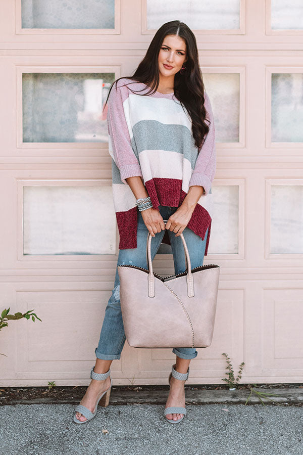North Shore Chenille Color Block Sweater In Blush