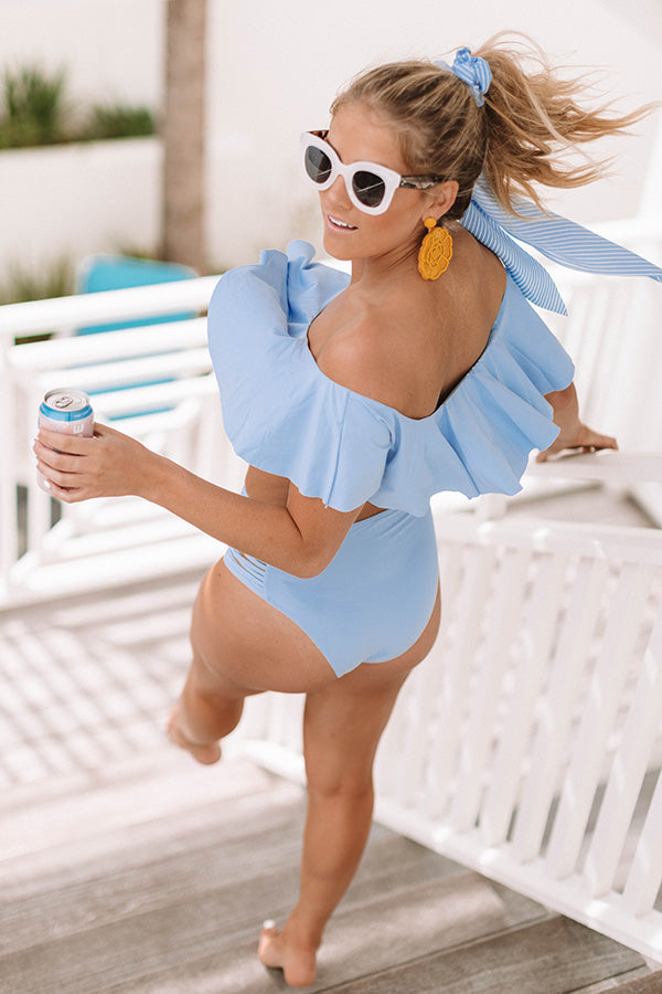 Hey Cabana Boy Off Shoulder Bikini Top in Sky Blue