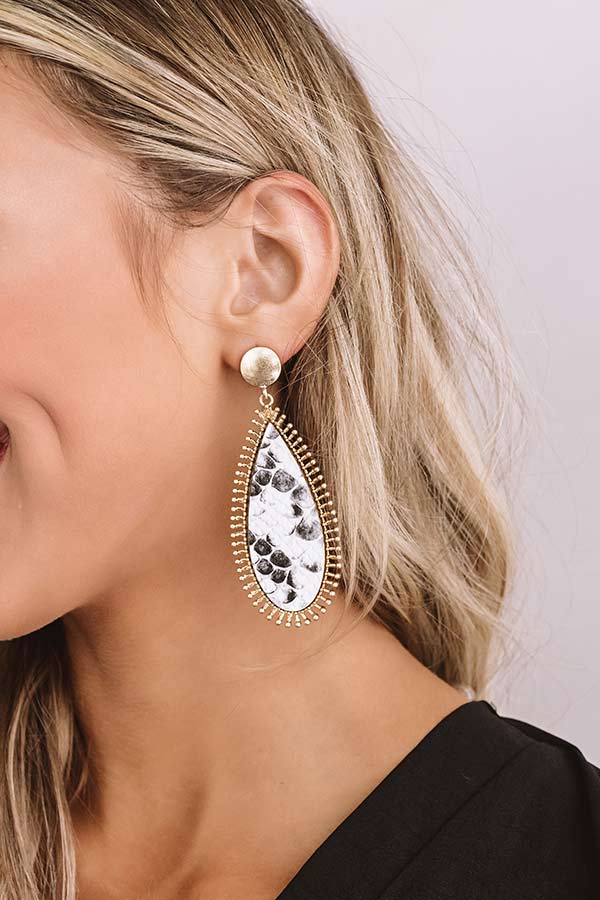 Dramatic Effect Earrings In Snake Print