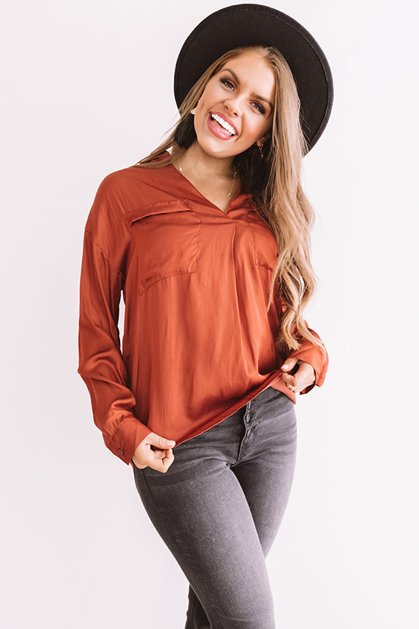 Pearls And Perfume Satin Shift Top in Rust