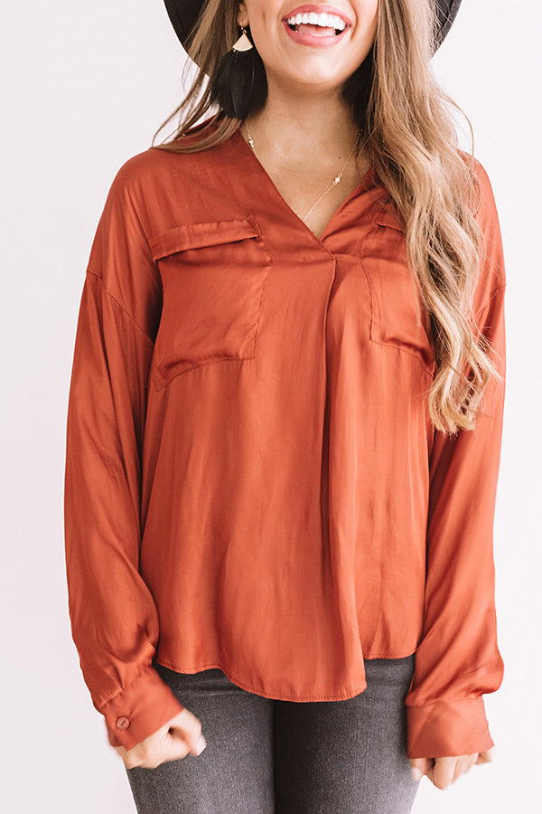 Pearls And Perfume Satin Shift Top in Rust