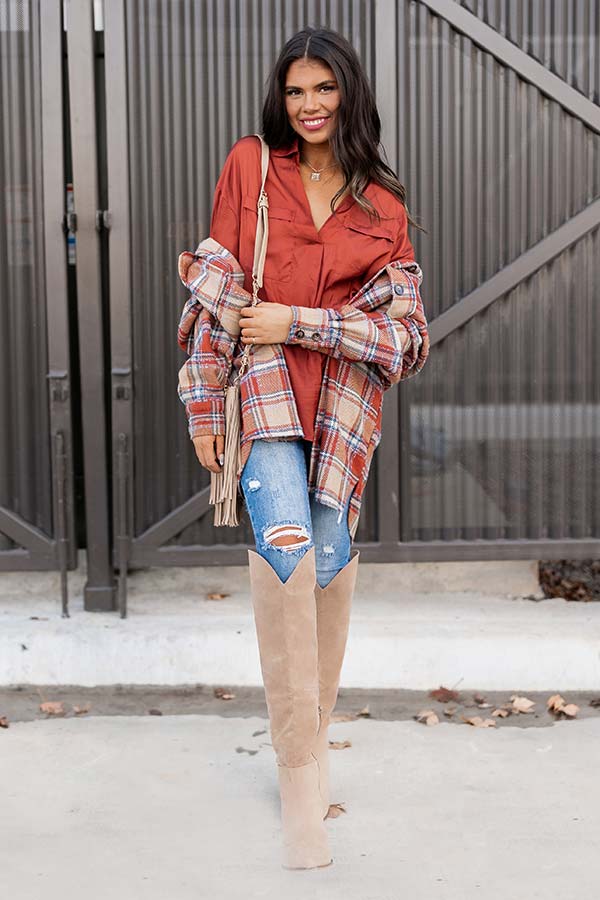 Pearls And Perfume Satin Shift Top in Rust