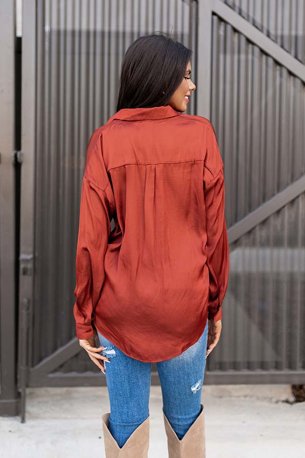 Pearls And Perfume Satin Shift Top in Rust