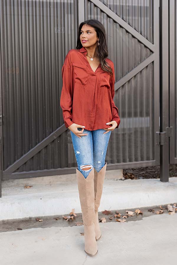 Pearls And Perfume Satin Shift Top in Rust