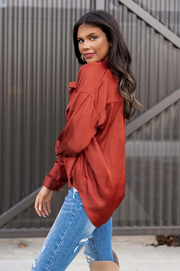 Pearls And Perfume Satin Shift Top in Rust