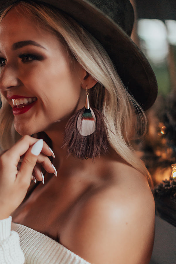 Cocktail Hour Feather Earrings In Brown