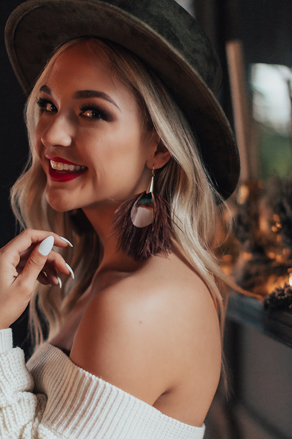 Cocktail Hour Feather Earrings In Brown
