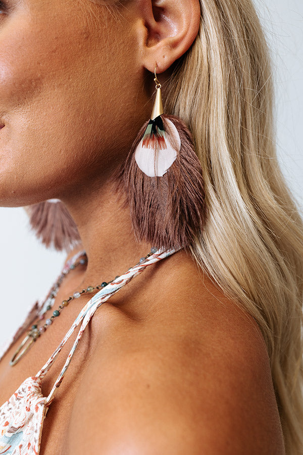 Cocktail Hour Feather Earrings In Brown