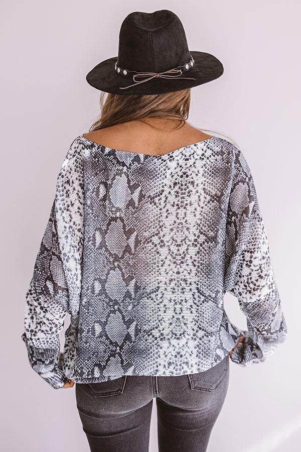 Box Office Hit Snake Print Knit Sweater in Grey
