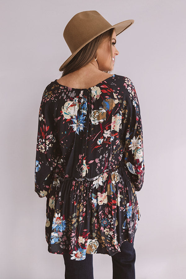 Date With Destiny Floral Babydoll Top In Navy