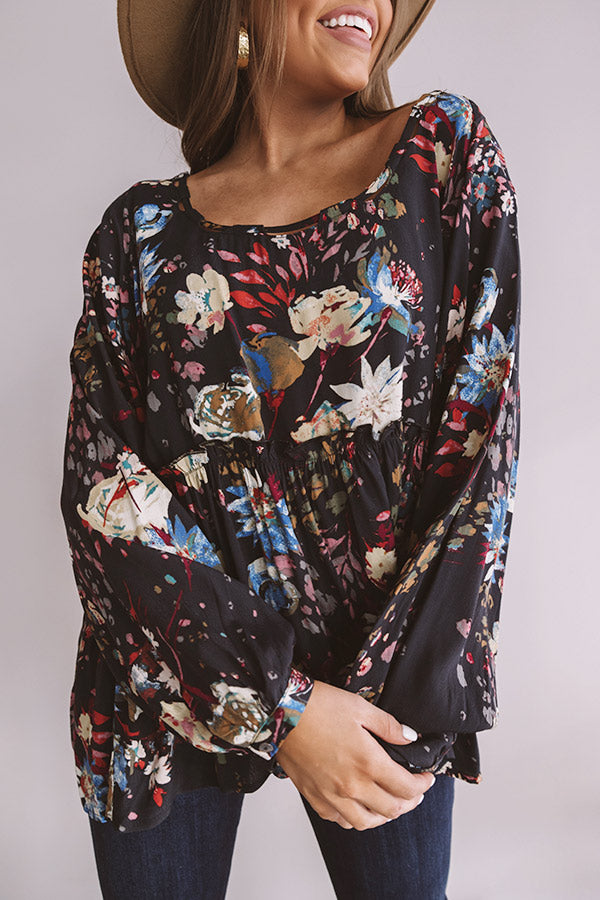 Date With Destiny Floral Babydoll Top In Navy