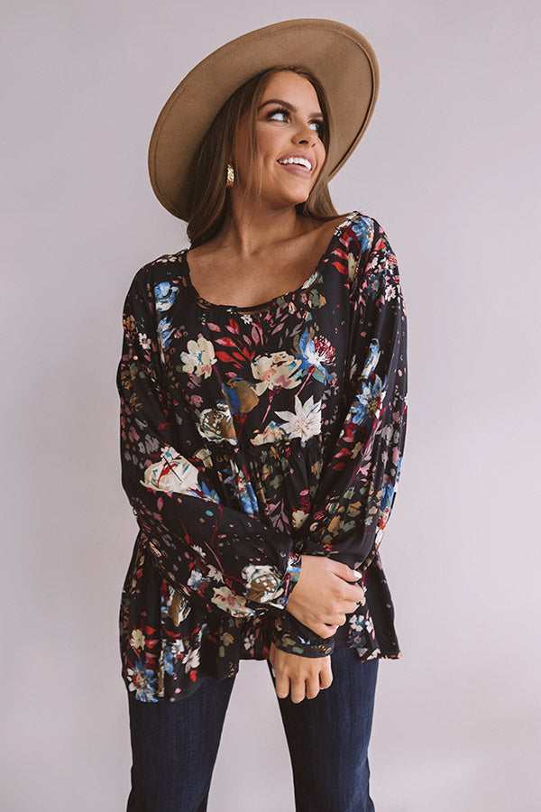 Date With Destiny Floral Babydoll Top In Navy
