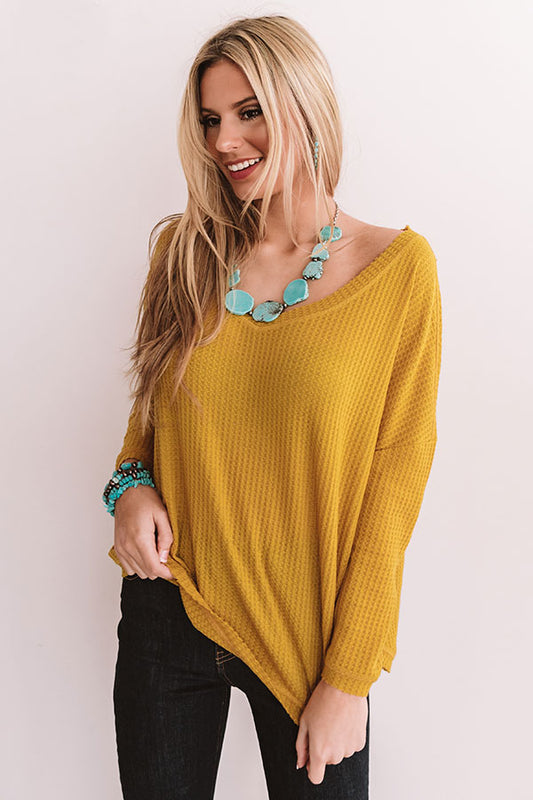 Your Dream Girl Waffle Knit Shift Top in Mustard