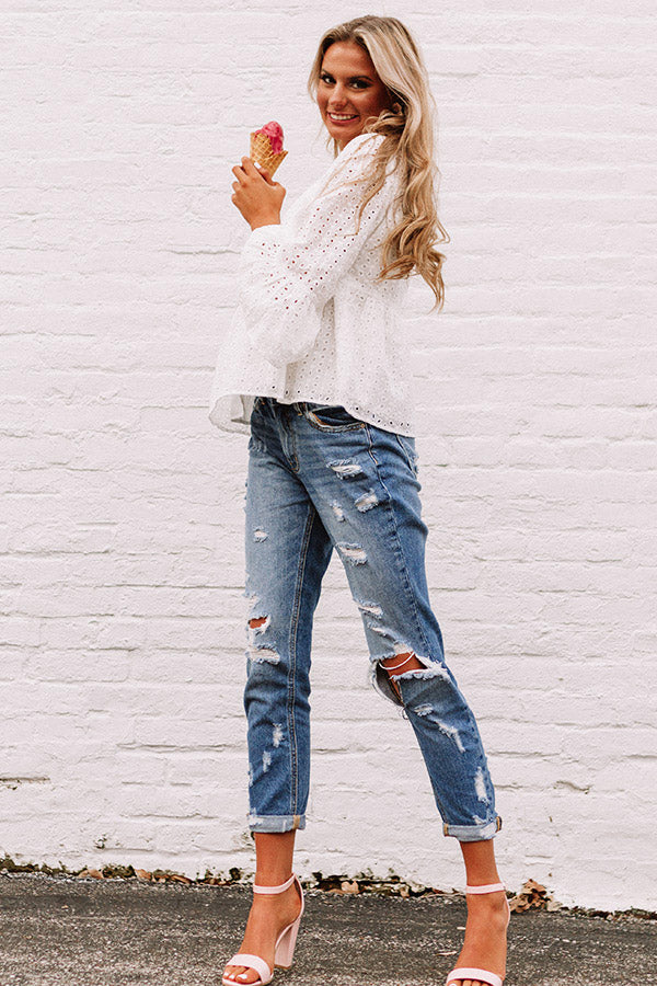 Everyday Charm Eyelet Top In White