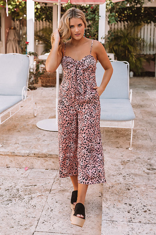 Summer Lover Front Tie Leopard Jumpsuit