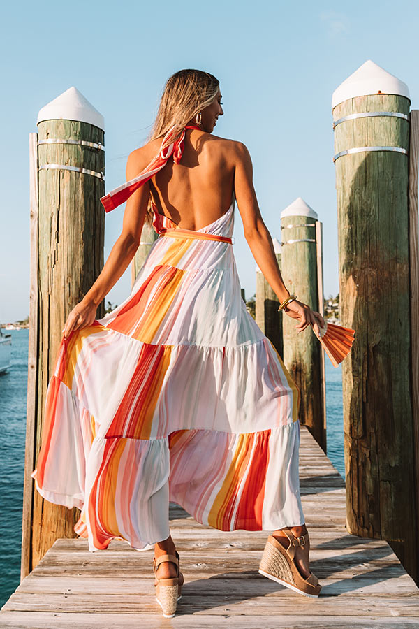 Paradise Passion Halter Maxi Dress in Tangerine