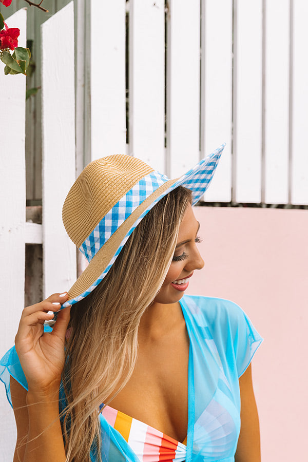 Tour De Chic Gingham Hat In Sky Blue
