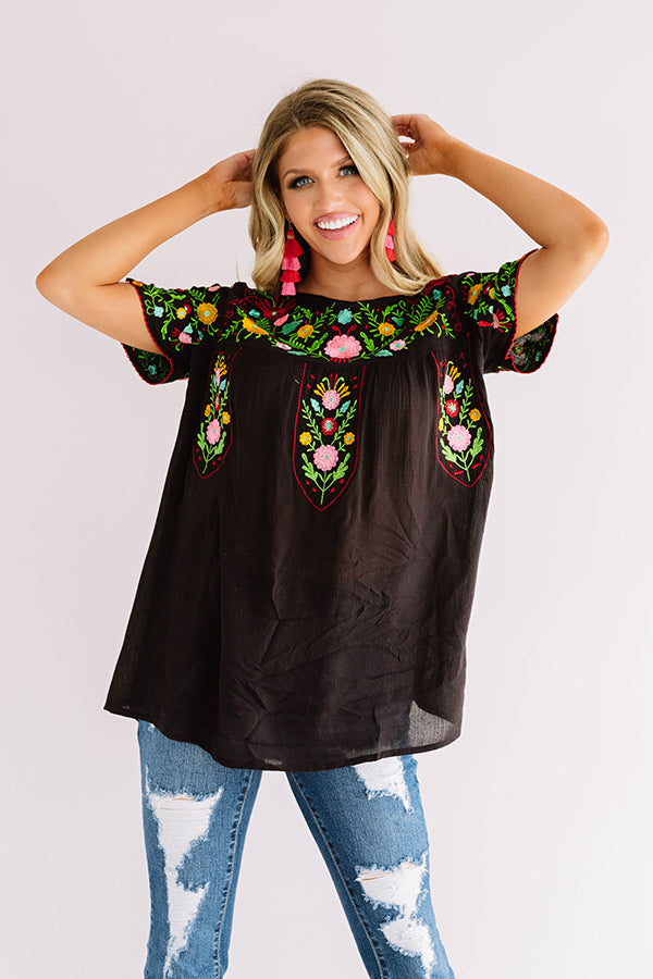 Cabana Bound Embroidered Top in Black