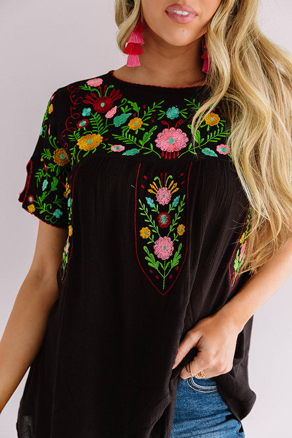 Cabana Bound Embroidered Top in Black