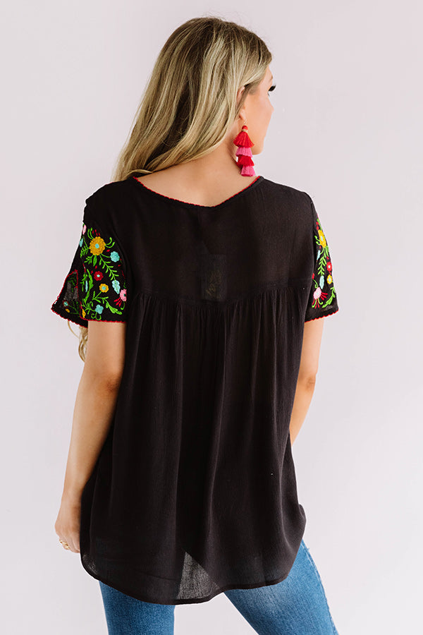 Cabana Bound Embroidered Top in Black