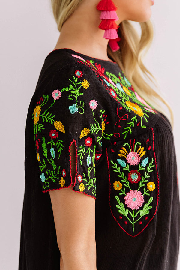 Cabana Bound Embroidered Top in Black