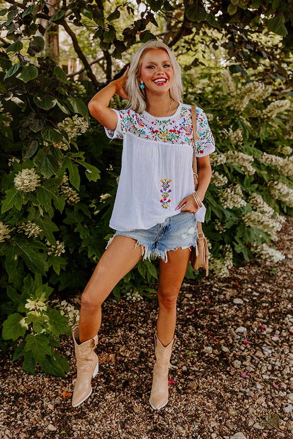 SanFran Sunshine Embroidered Top In White