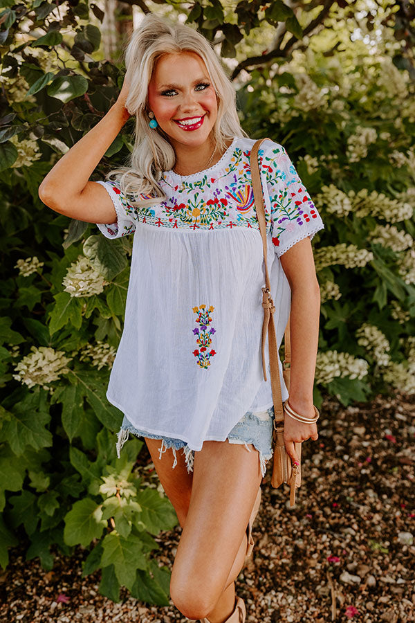 SanFran Sunshine Embroidered Top In White