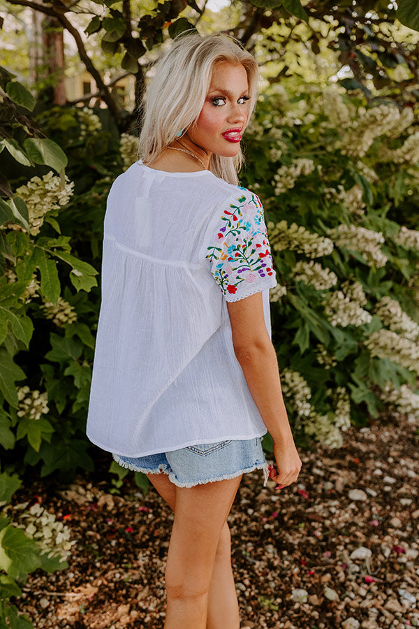 SanFran Sunshine Embroidered Top In White