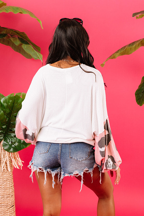 Highline Chic Waffle Knit Leopard Top in Pink