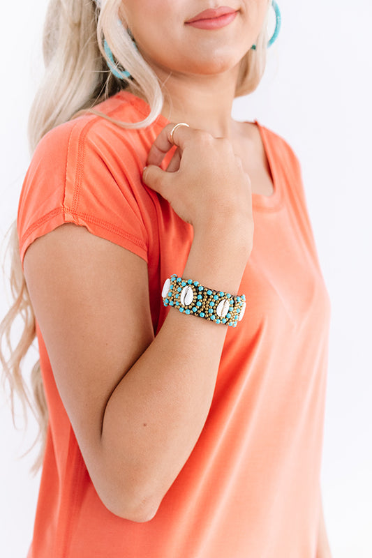 Waves In Waikiki Beaded Cuff Bracelet In Turquoise