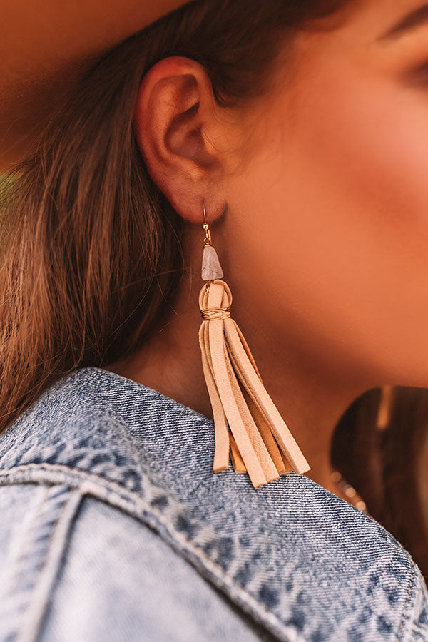 Cabo Quartz Tassel Earrings in Beige