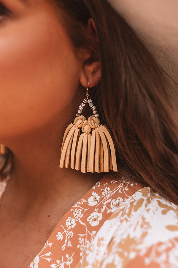 The Penelope Mini Tassel Earrings in Beige