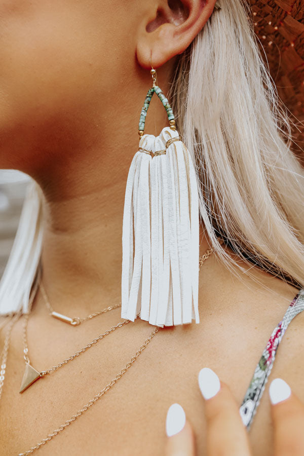 The Laguna Long Tassel Earrings in White