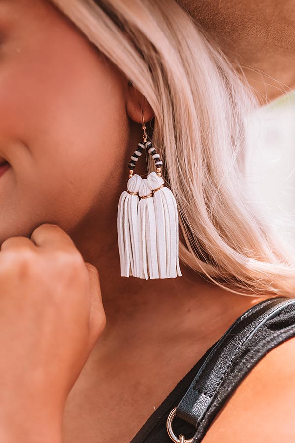 The Havana Tassel Earrings in White