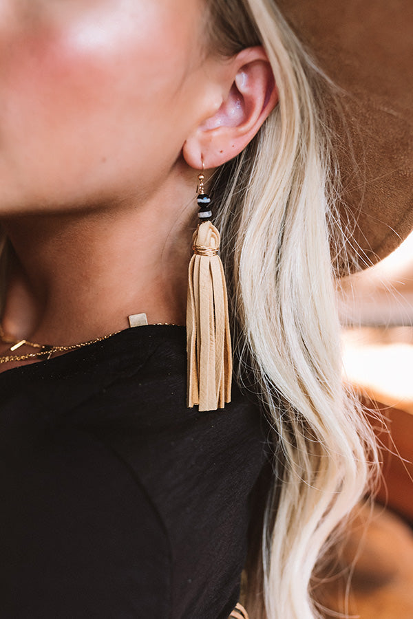 The Harper Tassel Earrings in Beige