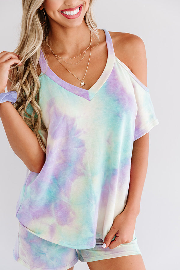 Coffee And Cozy Tie Dye Shift Top In Mint