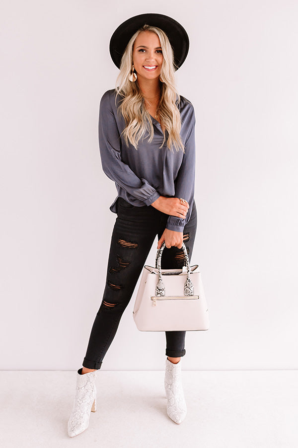 London Skyline Satin Top In Charcoal