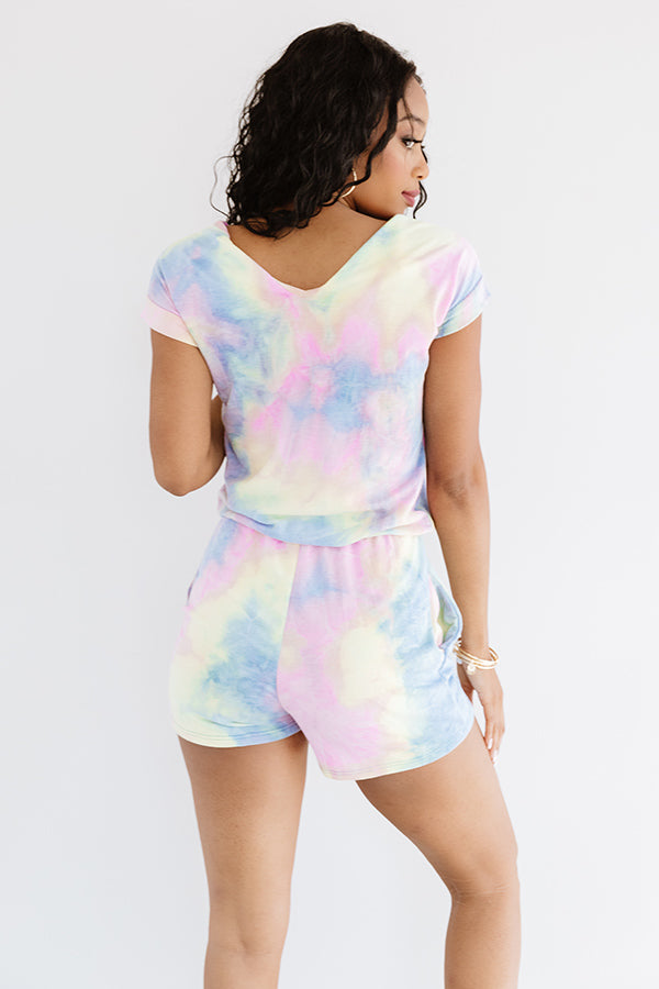 It's All Good Distressed Tie Dye Romper In Blue